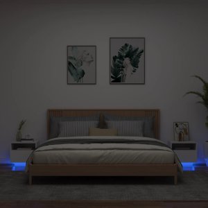 vidaXL Szafki nocne z oświetleniem LED, 2 szt., białe, 40x39x37 cm 1