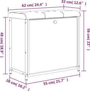 vidaXL Ławka na buty z uchylaną szufladą, przydymiony dąb, 62x32x56 cm 11