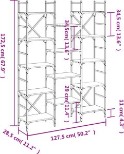 vidaXL Regał na książki, brązowy dąb, 127,5x28,5x172,5 cm 10