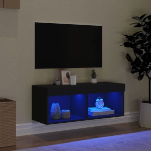vidaXL Szafka TV z LED, czarna, 80x30x30 cm 3