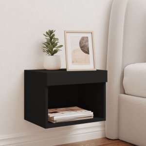 vidaXL Szafka nocna z oświetleniem LED, ścienna, czarna 3