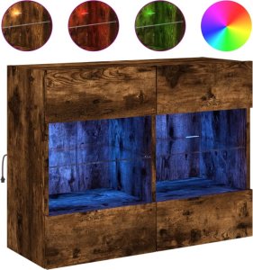 vidaXL Ścienna szafka TV z LED, przydymiony dąb, 78,5x30x60,5 cm 2