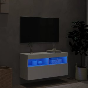 vidaXL Ścienna szafka TV z LED, biała, 80x30x40 cm 4