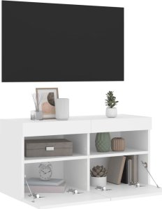 vidaXL Ścienna szafka TV z LED, biała, 80x30x40 cm 7