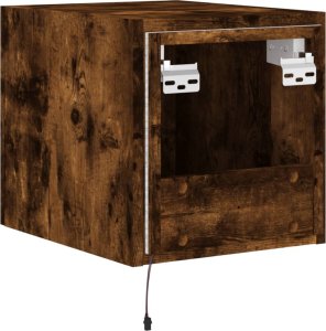 vidaXL Ścienna szafka TV z LED, przydymiony dąb, 30,5x35x30 cm 11