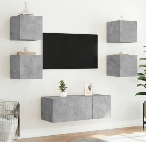 vidaXL Ścienna szafka TV z LED, szarość betonu, 30,5x35x30 cm 6