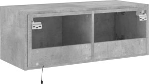 vidaXL Ścienna szafka TV z LED, szarość betonu, 80x35x31 cm 11