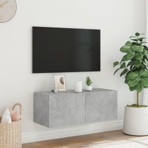 vidaXL Ścienna szafka TV z LED, szarość betonu, 80x35x31 cm 4