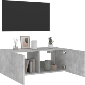 vidaXL Ścienna szafka TV z LED, szarość betonu, 80x35x31 cm 6