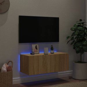 vidaXL Ścienna szafka TV z LED, dąb sonoma, 80x35x31 cm 3