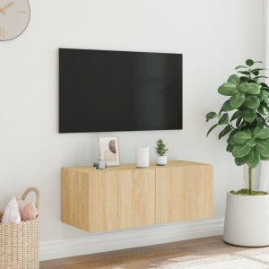 vidaXL Ścienna szafka TV z LED, dąb sonoma, 80x35x31 cm 4