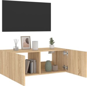 vidaXL Ścienna szafka TV z LED, dąb sonoma, 80x35x31 cm 6