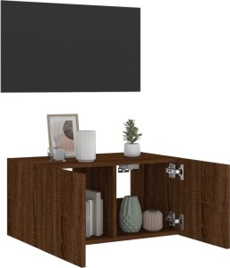 vidaXL Ścienna szafka TV z LED, brązowy dąb, 60x35x31 cm 6