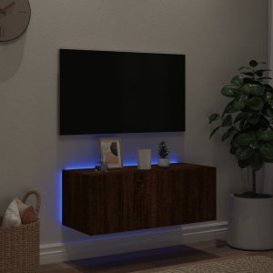 vidaXL Ścienna szafka TV z LED, brązowy dąb, 80x35x31 cm 3