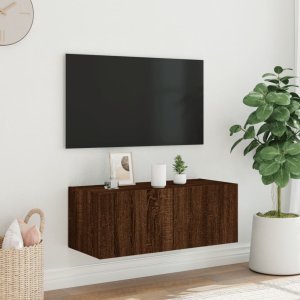 vidaXL Ścienna szafka TV z LED, brązowy dąb, 80x35x31 cm 4