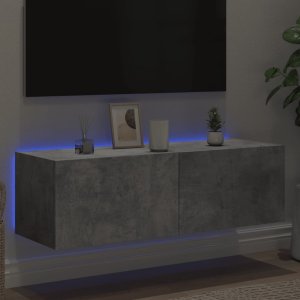 vidaXL Ścienna szafka TV z LED, szarość betonu, 100x35x31 cm 4