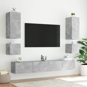 vidaXL Ścienna szafka TV z LED, szarość betonu, 100x35x31 cm 7