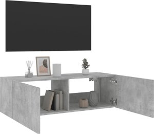 vidaXL Ścienna szafka TV z LED, szarość betonu, 100x35x31 cm 8