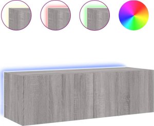 vidaXL Ścienna szafka TV z LED, szary dąb sonoma, 100x35x31 cm 2