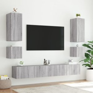 vidaXL Ścienna szafka TV z LED, szary dąb sonoma, 100x35x31 cm 7
