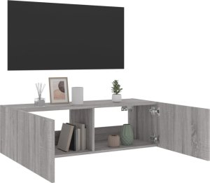 vidaXL Ścienna szafka TV z LED, szary dąb sonoma, 100x35x31 cm 8
