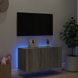vidaXL Ścienna szafka TV z LED, szary dąb sonoma, 80x35x41 cm 4