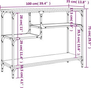 vidaXL Stolik konsolowy z półkami, czarny, 100x35x75 cm 9