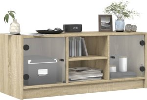 vidaXL Szafka TV ze szklanymi drzwiami, dąb sonoma, 102x37x42 cm 4