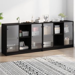 vidaXL Biblioteczka z drzwiczkami, czarna, 204x37x75 cm 1