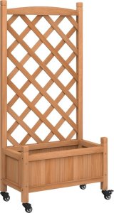 vidaXL Donica z trejażem i kółkami, brązowa, lite drewno jodłowe 2