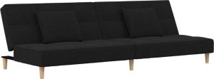 vidaXL 2-osobowa kanapa, 2 poduszki, czarna, tapicerowana tkaniną 2