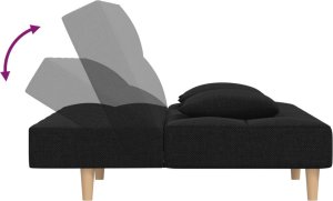 vidaXL 2-osobowa kanapa, 2 poduszki, czarna, tapicerowana tkaniną 7