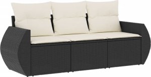 vidaXL 3-cz. zestaw wypoczynkowy do ogrodu, poduszki, czarny rattan PE 2