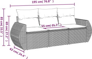 vidaXL 3-cz. zestaw wypoczynkowy do ogrodu, poduszki, czarny rattan PE 3