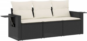 vidaXL 3-cz. zestaw wypoczynkowy do ogrodu, poduszki, czarny rattan PE 2