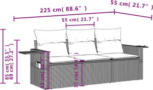 vidaXL 3-cz. zestaw wypoczynkowy do ogrodu, poduszki, czarny rattan PE 7
