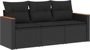 vidaXL 3-cz. zestaw wypoczynkowy do ogrodu, poduszki, czarny rattan PE 2