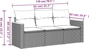 vidaXL 3-cz. zestaw wypoczynkowy do ogrodu, poduszki, czarny rattan PE 3