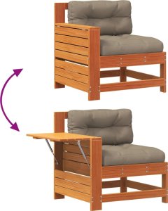 vidaXL Siedzisko ogrodowe z podłokietnikiem i poduszką, woskowy brąz 6