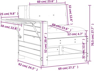 vidaXL Siedzisko ogrodowe z podłokietnikiem i poduszką, woskowy brąz 10