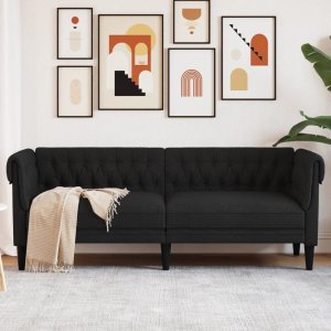 vidaXL Sofa Chesterfield, trzyosobowa, czarna, obita tkaniną 1