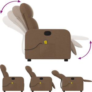 vidaXL Rozkładany fotel masujący, brązowy, obity tkaniną 5