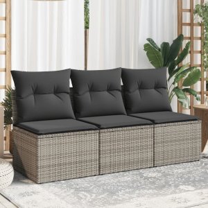 vidaXL 3-osobowa sofa ogrodowa z poduszkami, szara, polirattan 1