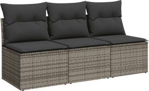 vidaXL 3-osobowa sofa ogrodowa z poduszkami, szara, polirattan 2