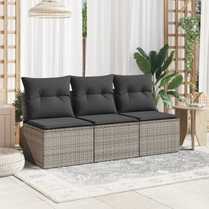 vidaXL 3-osobowa sofa ogrodowa z poduszkami, szara, polirattan 3