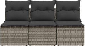vidaXL 3-osobowa sofa ogrodowa z poduszkami, szara, polirattan 4