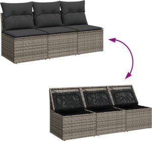 vidaXL 3-osobowa sofa ogrodowa z poduszkami, szara, polirattan 9