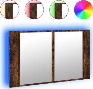 vidaXL Szafka łazienkowa z lustrem i LED, opalany dąb, 80x12x45, akryl 2