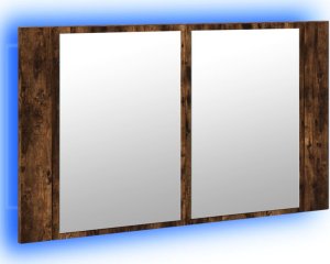 vidaXL Szafka łazienkowa z lustrem i LED, opalany dąb, 80x12x45, akryl 5