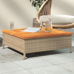 vidaXL Stolik ogrodowy, beżowy, 70x70x25 cm, rattan i drewno akacjowe 1